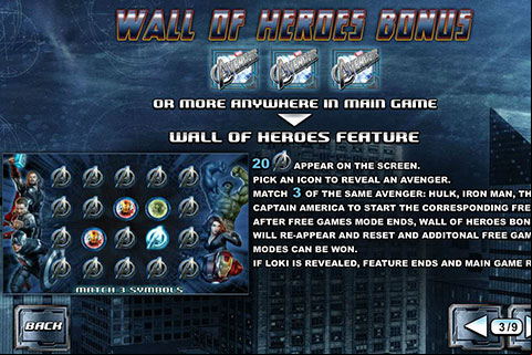 il gioco bonus per i free spin Wall of Heroes